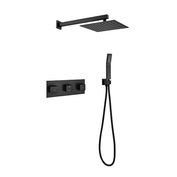 1-Spray Patterns Freestanding Square Dual Handheld Shower Head 6 GPM in Matte Black