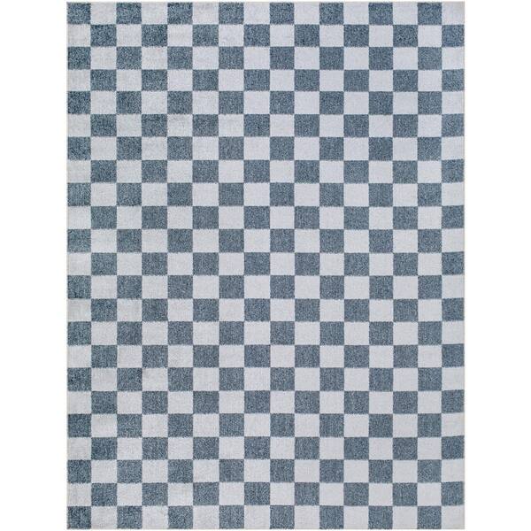 Livabliss Lillian Charcoal Checkered 7 ft. x 9 ft. Indoor Machine-Washable  Area Rug