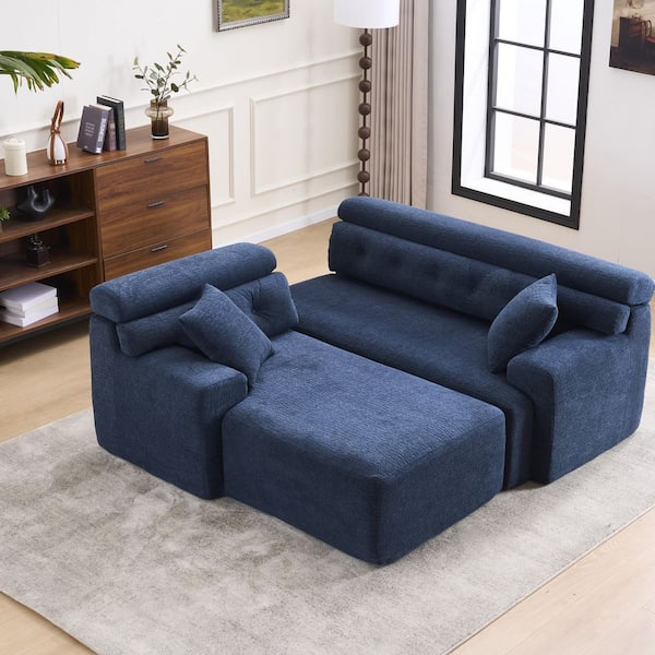 105 in. Chenille Full Compression Sponge L-Shape Convertible Chaise Sectional Sofa in. Blue