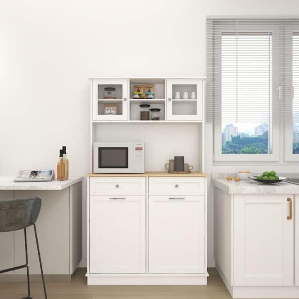 Kitchen Trash can Storage Cabinet with 3-Adjustable Shelves, 2-Drawers and 1-Tilt Out Trash Cabinet for Kitchen in White
