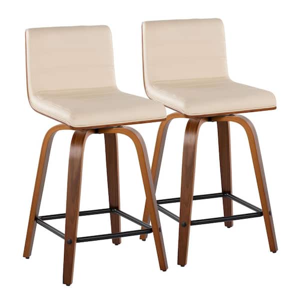 Lumisource Vasari 24 in. Cream Faux Leather, Walnut Wood and Black Metal Fixed-Height Counter Stool (Set of 2)