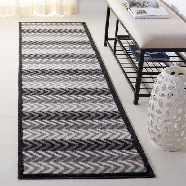 Pyramid 2 ft. x 8 ft. Gray/Ivory Black Striped Chevron Runner Rug