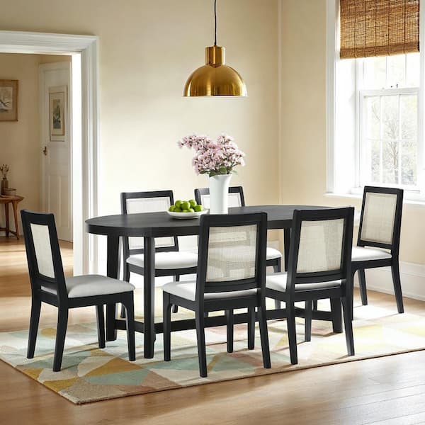 Walker Edison Furniture Company Modern Farmhouse Black Wood 70 in. Trestle Oval Dining Table (Seats 6)