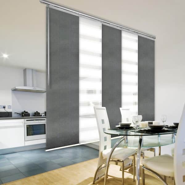 EMOH Metallic Gleam Adjustable Sliding Single Rail Track with 23.5 in. Slates, Extendable 58 in. to 110 in. W x 94 in. L