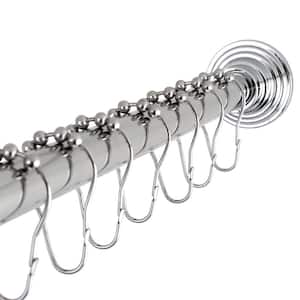 Decorative 60 in. to 72 in. Fixed Shower Rod with Hooks in Chrome