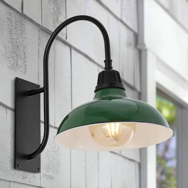 JONATHAN Y Stanley 12.25 in. Green 1-Light Farmhouse Industrial Indoor/Outdoor Iron LED Gooseneck Arm Outdoor Sconce