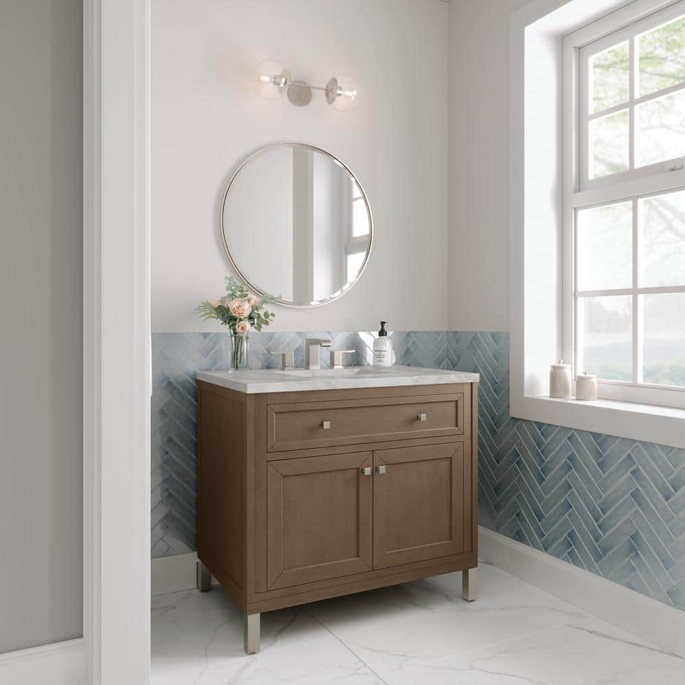Chicago 36" Whitewashed Walnut Vanity with Victorian Silver Quartz Top