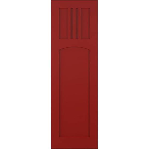 Ekena Millwork 12 in. x 27 in. PVC True Fit San Miguel Mission Style Fixed Mount Flat Panel Shutters Pair in Fire Red