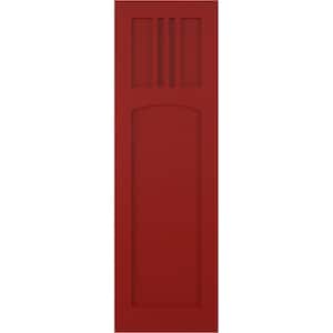 12 in. x 80 in. PVC True Fit San Miguel Mission Style Fixed Mount Flat Panel Shutters Pair in Fire Red