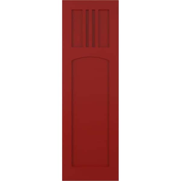 Ekena Millwork 18 in. x 32 in. PVC True Fit San Miguel Mission Style Fixed Mount Flat Panel Shutters Pair in Fire Red