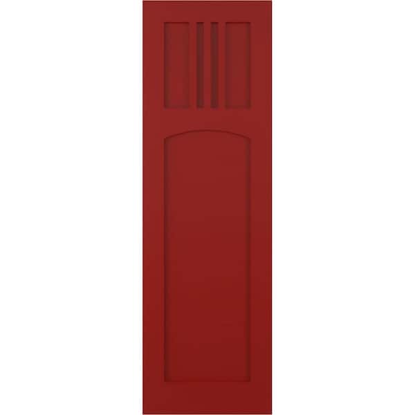 Ekena Millwork 18 in. x 50 in. PVC True Fit San Miguel Mission Style Fixed Mount Flat Panel Shutters Pair in Fire Red