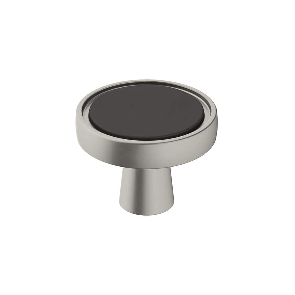 Modern Matte Black and Satin Nickel Round Cabinet Knob