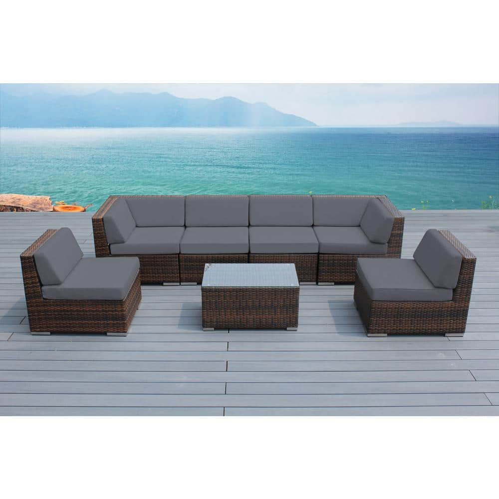 Ohana Depot Ohana Mixed Brown 7-Piece Wicker Patio Seating Set With ...