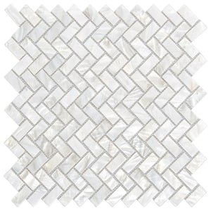 Herringbone Subway White 11.6 in. x 12.1 in. Natural Sealshell Mosaic Tile Mother of Pearl (9.5 sq. ft./Case)