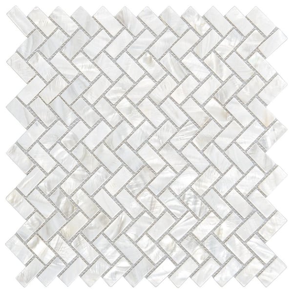 Art3d Herringbone Subway White 11.6 in. x 12.1 in. Natural Sealshell Mosaic Tile Mother of Pearl (9.5 sq. ft./Case)