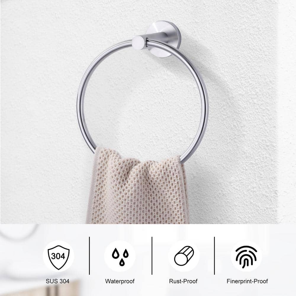Brushed Nickel Double Wall Mounted Circular Towel Ring Set