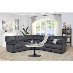 221 in. W Brown Sloping Arm L-Shaped 3-Piece Sofa with Massage Recliner Sofa Cup Holder and Storage