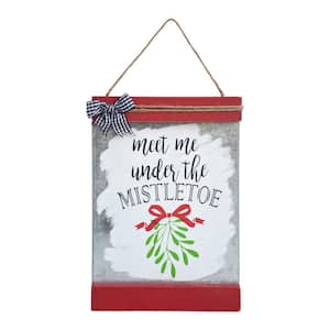 10.375 in. Wood and Metal Christmas Meet Me Under the Mistletoe Wall Hanging Decor