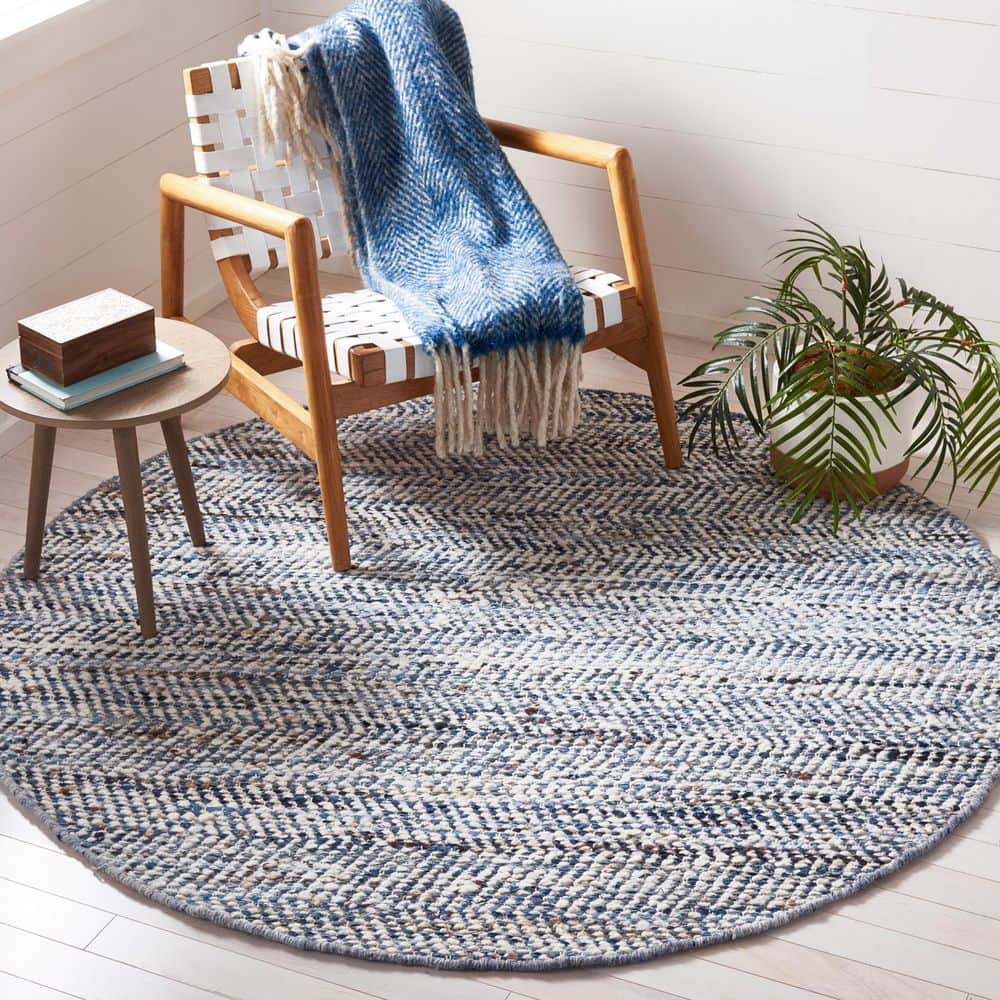 Natura 8 ft. x 8 ft. Round Blue/Ivory Chevron Striped Distressed Area Rug price history on PriceWatchPro