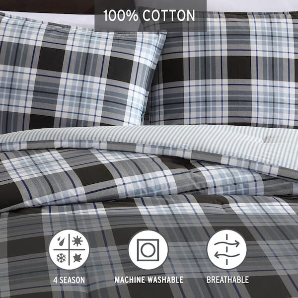 Eddie Bauer Lewis 3-Piece Blue Plaid Cotton King Comforter Set 221164 - The Home  Depot