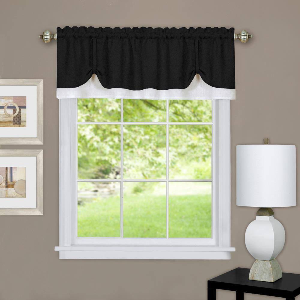 ACHIM Darcy 14 in. L Polyester Window Curtain Valance in Black/White DRVL14BW12 The Home Depot