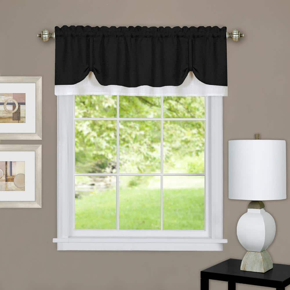 Black and White Polyester Light-Filtering Rod Pocket Valance