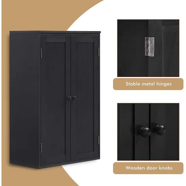 IWELL Black Bathroom Cabinet with 2 Doors and 3 Adjustable