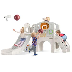 Petitt 5 ft. Beige Gray 9-in-1 Toddler Slide Indoor Outdoor Slide Toddler Playset Toddler Playground