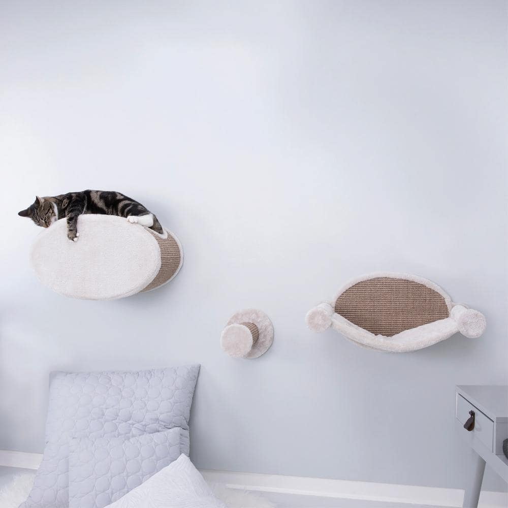 Light Gray and Beige Sisal Wall Mounted Cat Lounge Set