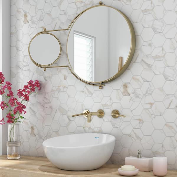 3 in. Hexagon Calacatta Gold/White 9.625 in. x 10.375 in. Textured Matte Porcelain Wall/Floor Mosaic Tile(7.161 SF/Case)