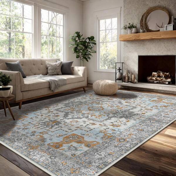 Charcoal Mist Gray 9 ft. x 12 ft. Antique Non Skid Indoor Area Rug
