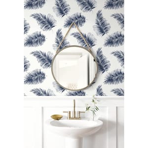 Luxe Haven White and Navy Tossed Palm Peel and Stick Wallpaper (Covers 40.5 sq. ft.)