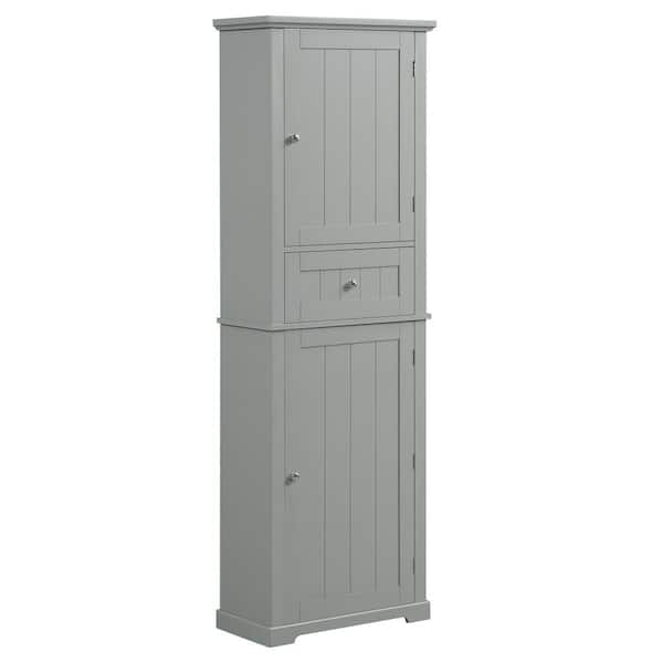 Unbranded 22 in. W x 11 in. D x 67.3 in. H Gray MDF Board Bathroom Linen Cabinet with Drawer and Adjustable Shelf