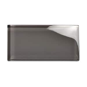 Modern Design Glossy Pebble Gray Subway 3 in. x 6 in. Glass Wall Tile Sample