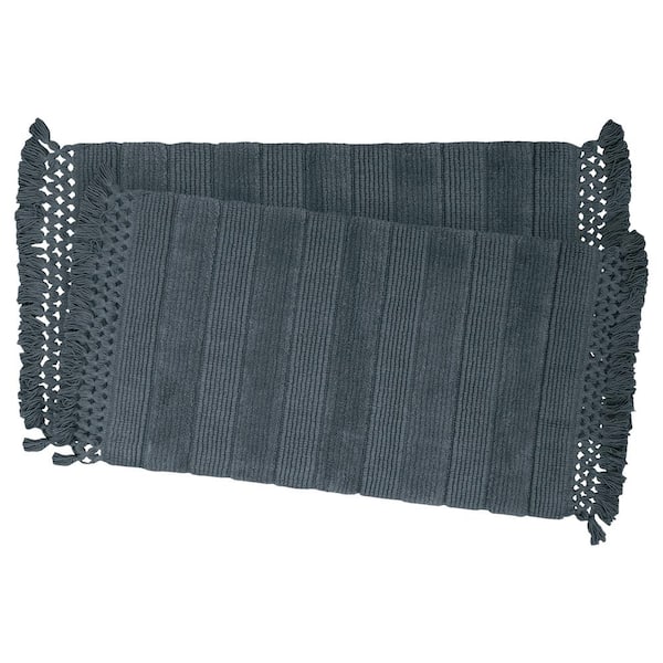 French Connection Safira Fringe Dark Gray 17 in. x 24 in./20 in. x 34 in. Cotton 2-Piece Bath Rug Set