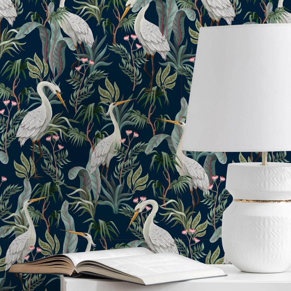Blue Egrets Peel and Stick Wallpaper Panels, 16" x 24", 8-Pack
