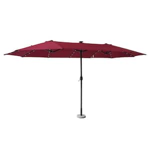 15 ft. Metal Market Solar LED Lighted Double-Sided Outdoor Umbrella in Red