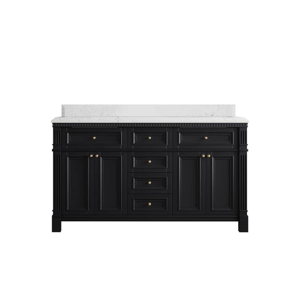 Paris 60 in. Double Sink Freestanding Black Bath Vanity with Empira White Qt. Top Unassembled price history on PriceWatchPro