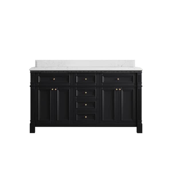 Willow Collections Paris 60 in. Double Sink Freestanding Black Bath Vanity with Empira White Qt. Top Unassembled