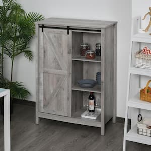 Grey Oak Cupboard Storage Cabinet/Home 3-Tier Organizer with Barn Door and Adjustable Shelf