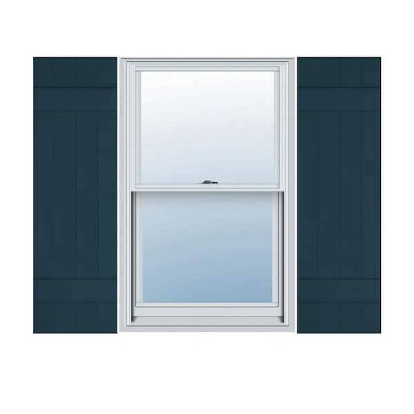 Ekena Millwork 14 in. x 43 in. Lifetime Vinyl Standard Four Board Joined Board and Batten Shutters Pair Midnight Blue