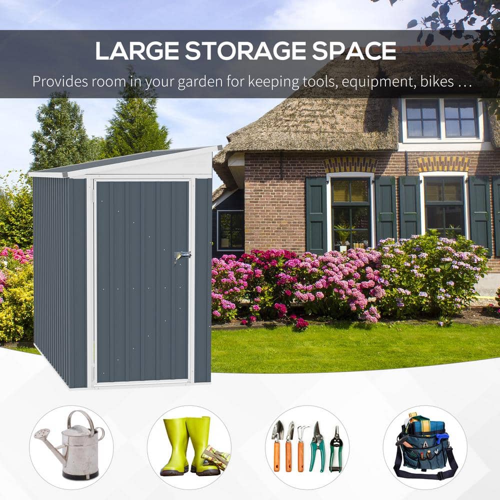 4' x 8' Gray Metal Lean-to Storage Shed with Windows