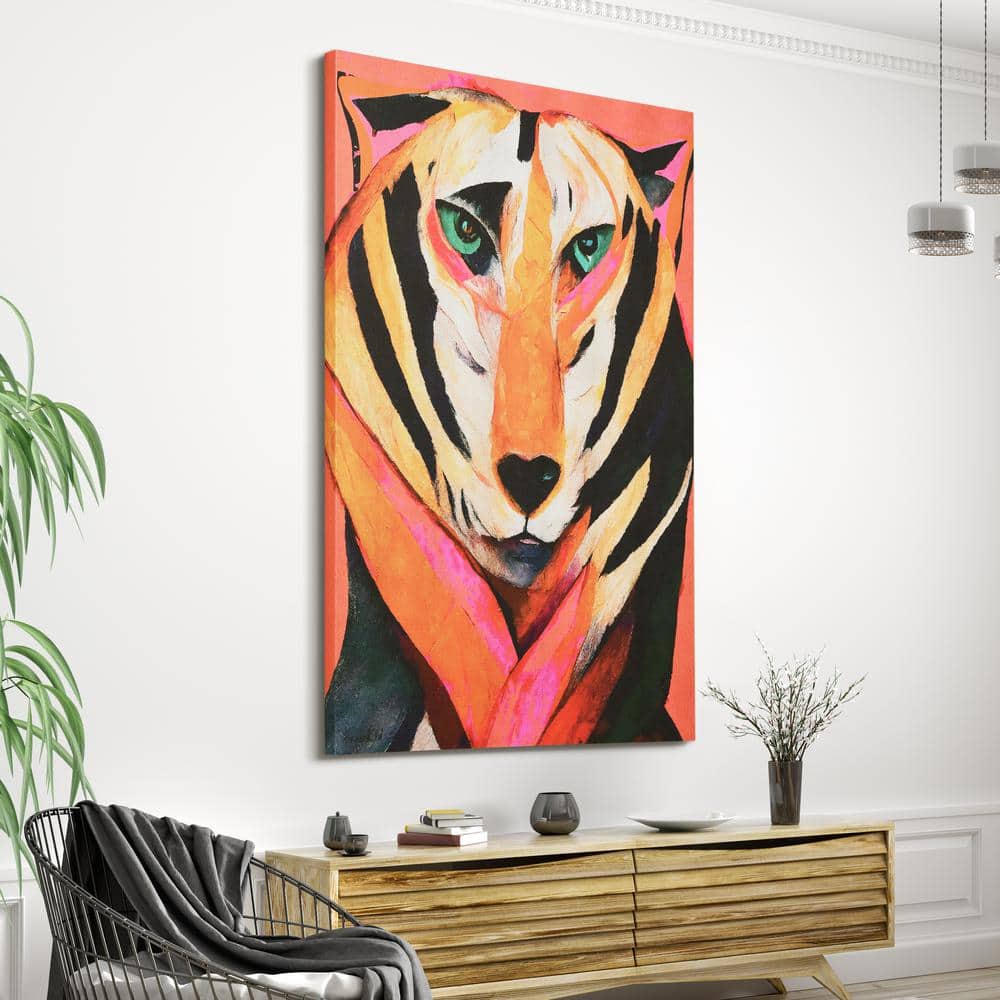 Vibrant Tiger Abstract Art on Gold Shagreen Canvas, 60" x 40"