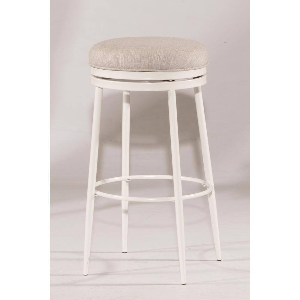 Aubrie Swivel Backless Counter Stool in Off-White and Silver
