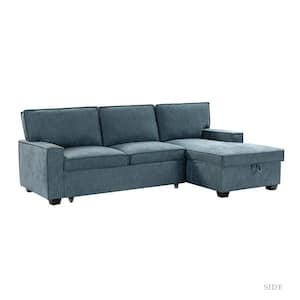 Zavier 2-Piece 89 in. Blue Polyester 3 Seats Pull Out Sleeper Right Facing Sectionals in Blue Family