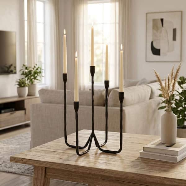 Black 16 in. Metal Modern Forged 5-Taper Candle Holder