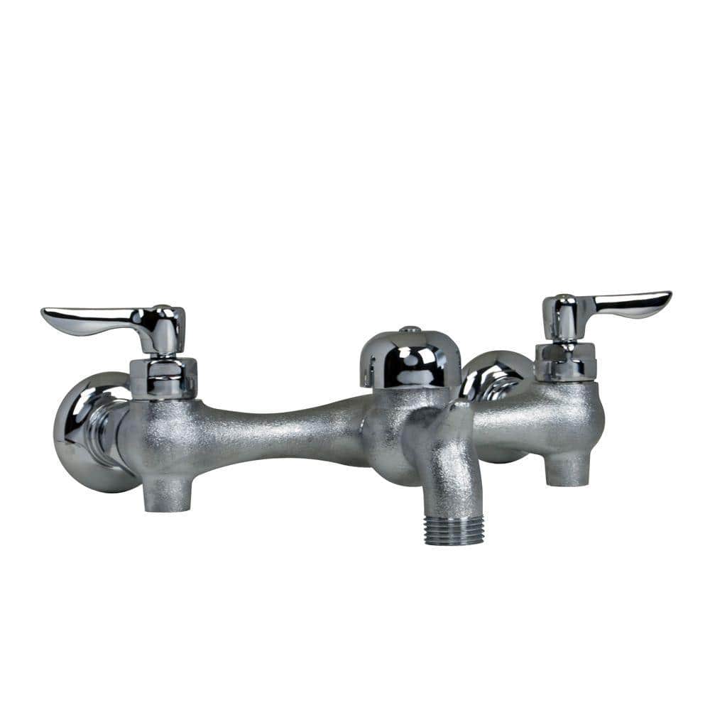 Exposed Yoke Wall-Mount 2-Handle Utility Faucet in Rough Chrome with Vacuum