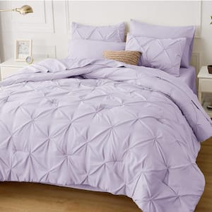 King Size Comforter Set 7 Pieces, Pintuck Bed in a Bag with Comforter, Bed Sheet, Pillowcases and Shams, Light Purple