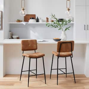 Blackburn Mid-Century Modern Cognac Faux Leather Counter Stool with Black Metal Frame (Set of 2)