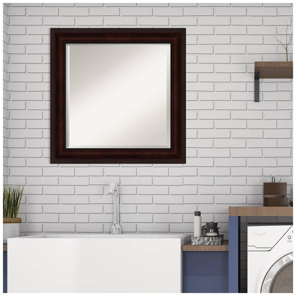 25'' Dark Brown Wood Rectangular Vanity Mirror